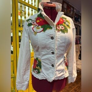 Up-cycled White Denim Jacket with Vintage Style